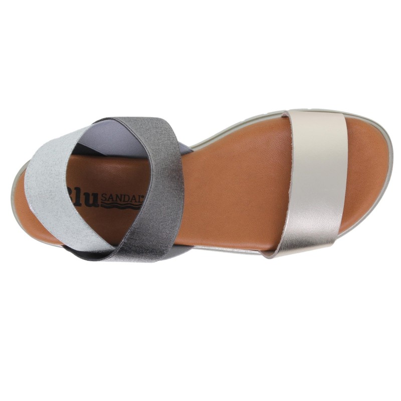 8380251033BLU - Sandalia Cuña Mujer Metal