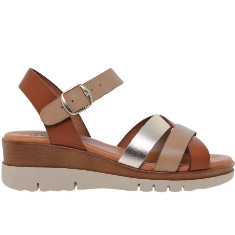 2950251053BLU - Sandalia Cuña Mujer Multicuero