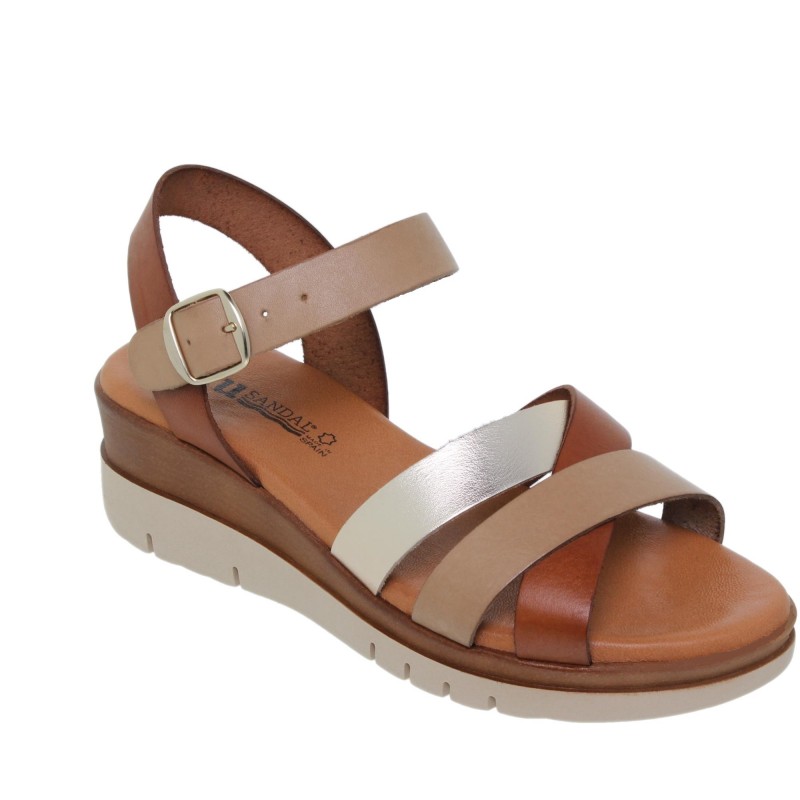 2950251053BLU - Sandalia Cuña Mujer Multicuero
