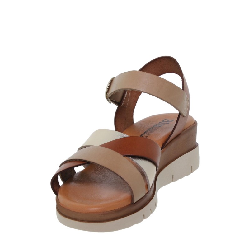 2950251053BLU - Sandalia Cuña Mujer Multicuero