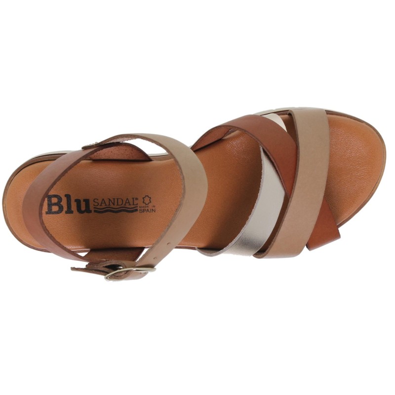 2950251053BLU - Sandalia Cuña Mujer Multicuero
