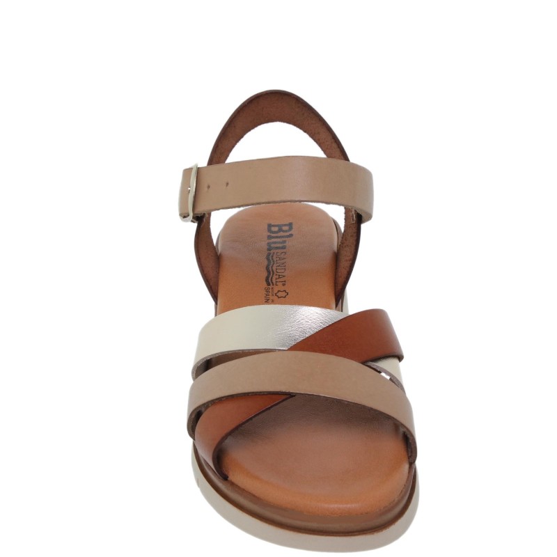 2950251053BLU - Sandalia Cuña Mujer Multicuero