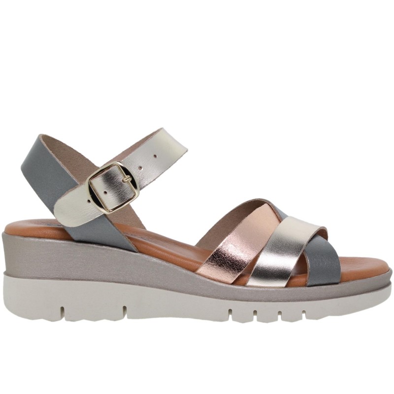 2950251053BLU - Sandalia Cuña Mujer Metal
