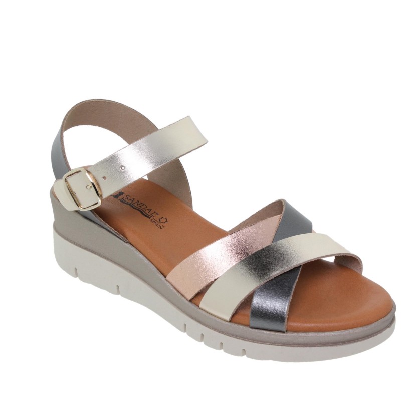 2950251053BLU - Sandalia Cuña Mujer Metal
