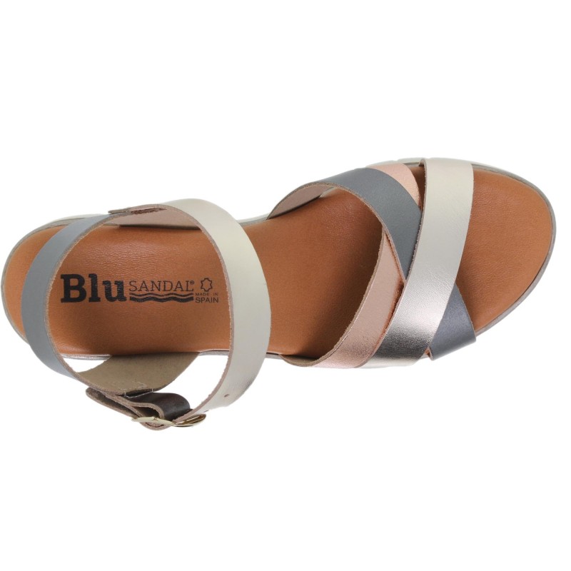 2950251053BLU - Sandalia Cuña Mujer Metal