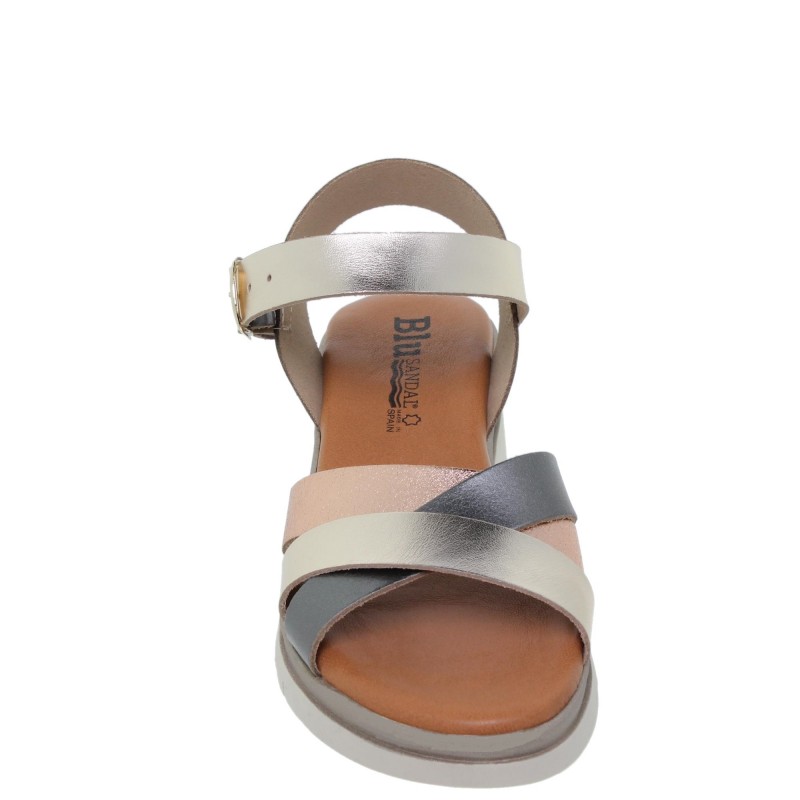 2950251053BLU - Sandalia Cuña Mujer Metal