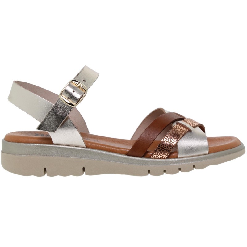 9460251063BLU - Sandalia Plana mujer platino