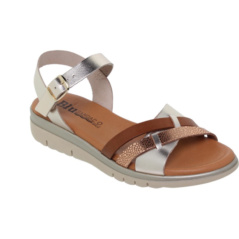 9460251063BLU - Sandalia Plana mujer platino