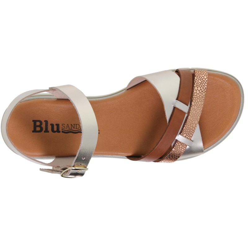 9460251063BLU - Sandalia Plana mujer platino