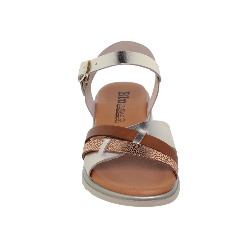 9460251063BLU - Sandalia Plana mujer platino