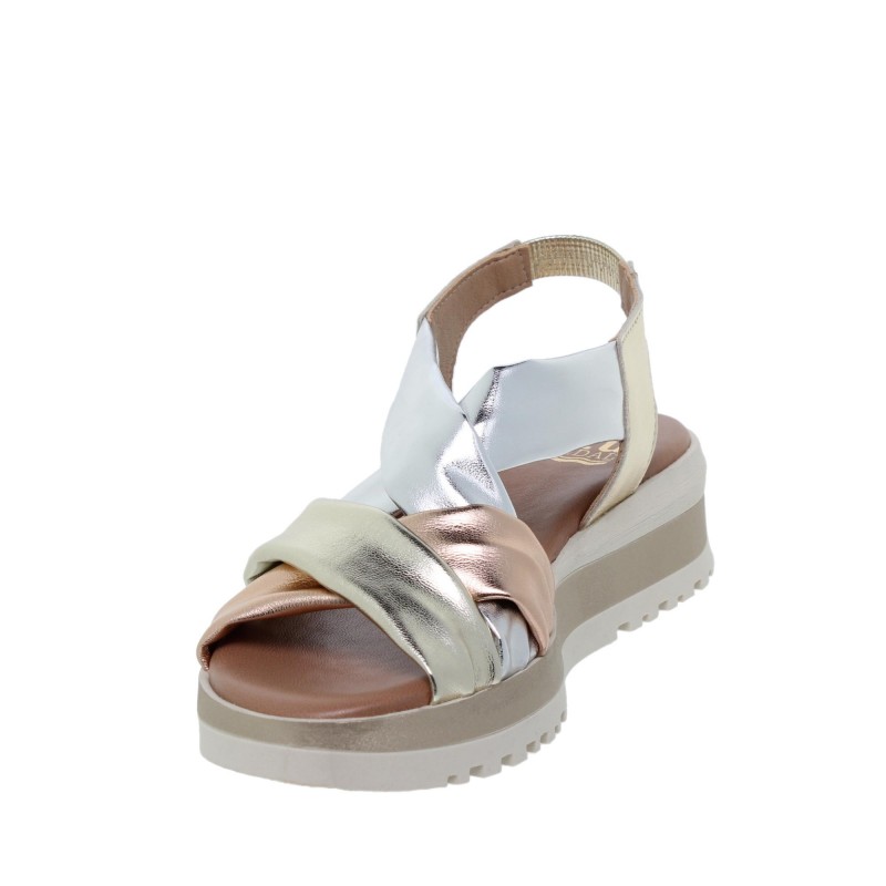 876012303BLU - Sandalia cuña mujer Metal