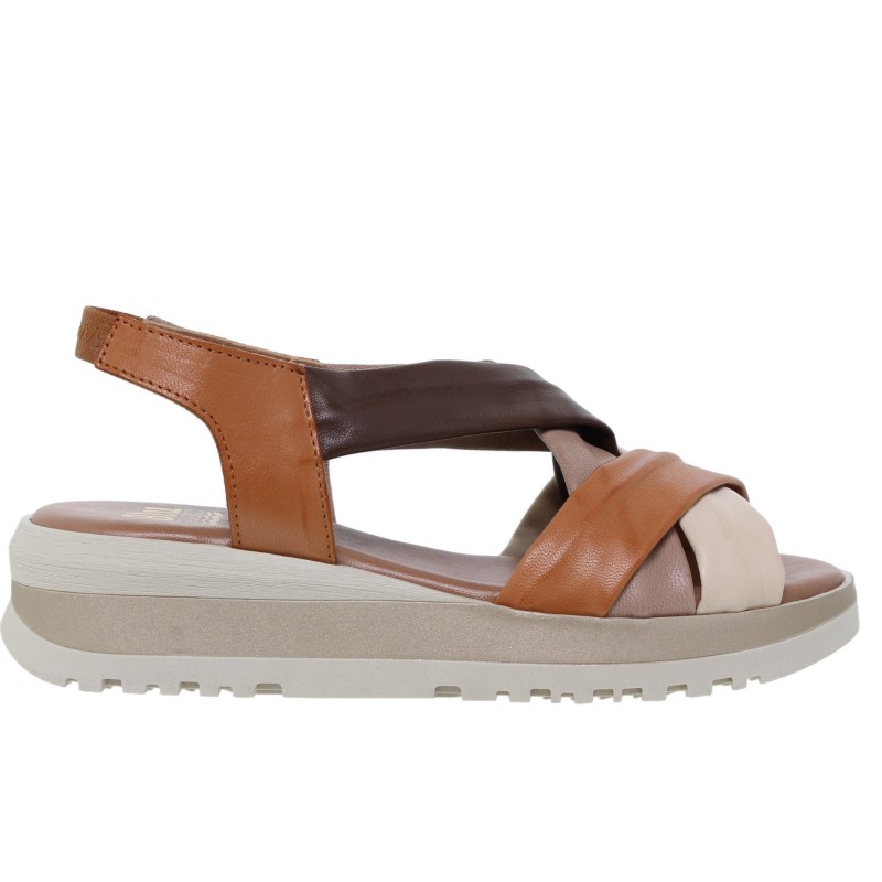876012303BLU - Sandalia cuña mujer multicuero