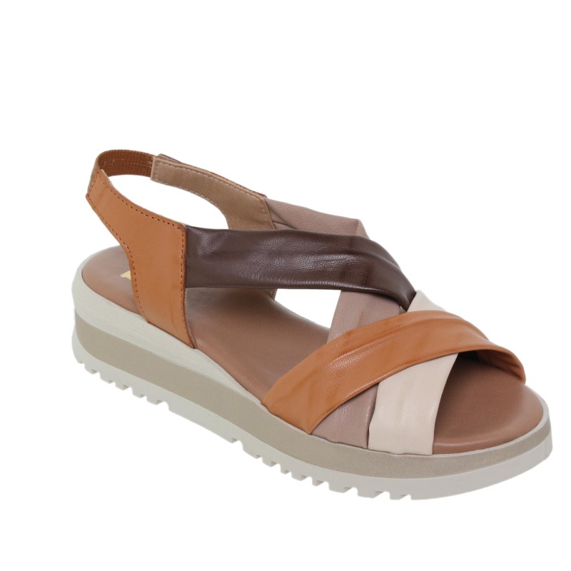 876012303BLU - Sandalia cuña mujer multicuero