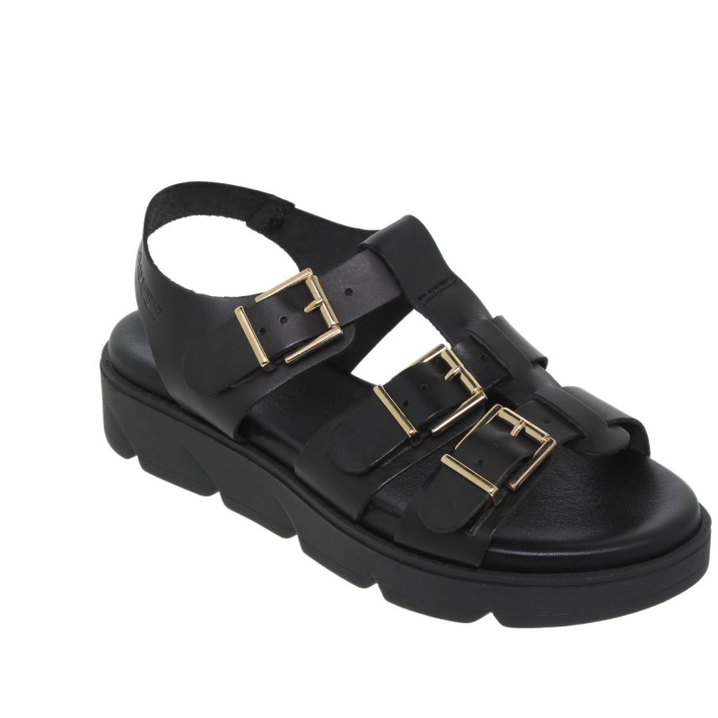 713058804BLU - Sandalia Plana mujer Negro