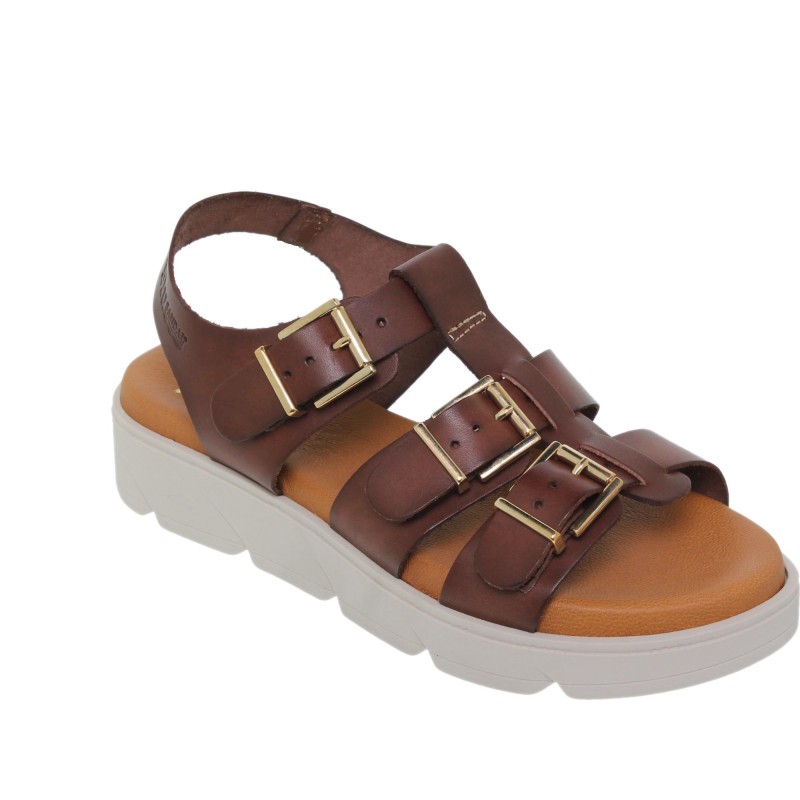 713058804BLU - Sandalia Plana mujer cuero