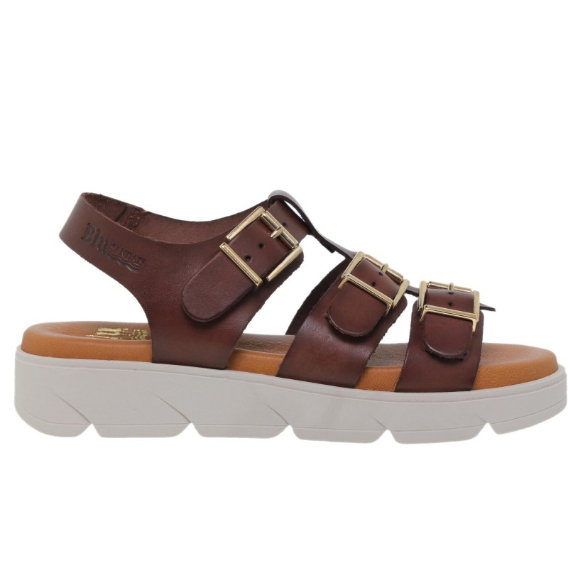 713058804BLU - Sandalia Plana mujer cuero