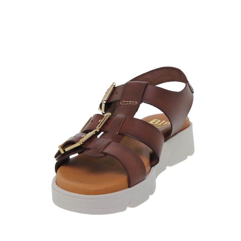 713058804BLU - Sandalia Plana mujer cuero