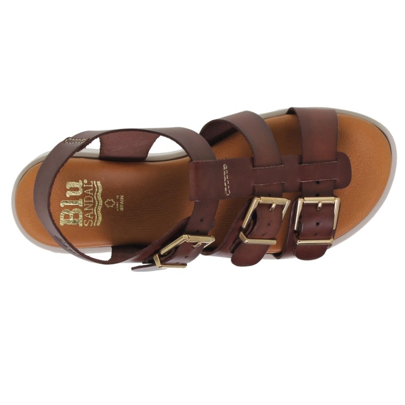 713058804BLU - Sandalia Plana mujer cuero