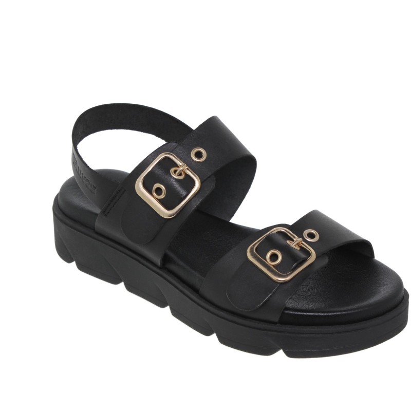 919058802BLU - Sandalia Plana mujer negro
