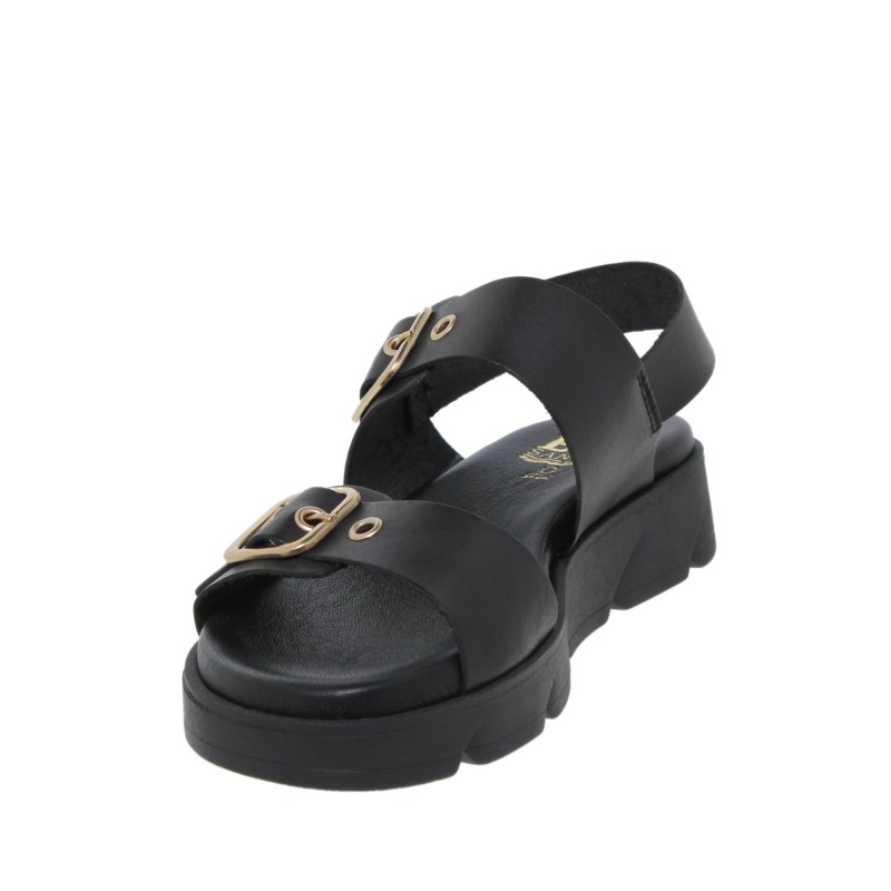 919058802BLU - Sandalia Plana mujer negro