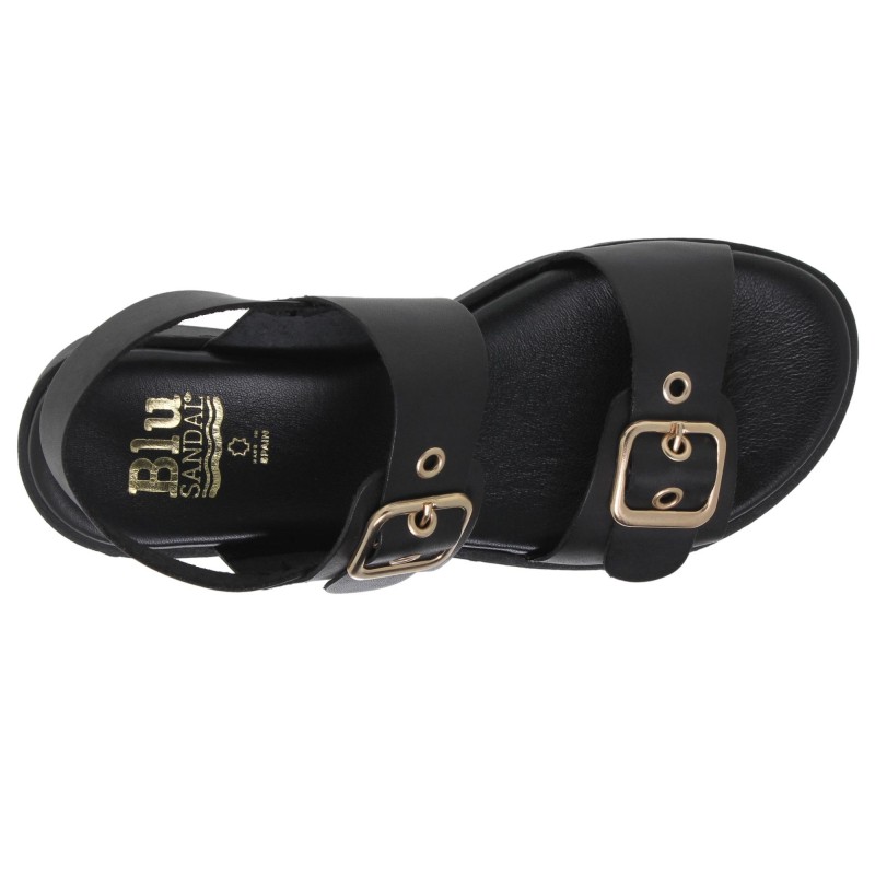 919058802BLU - Sandalia Plana mujer negro