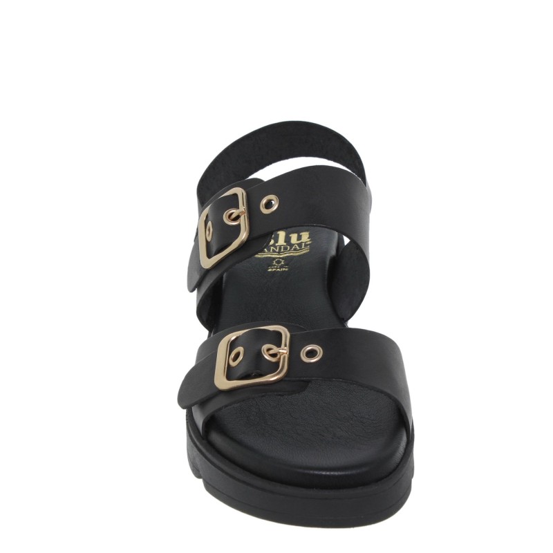 919058802BLU - Sandalia Plana mujer negro