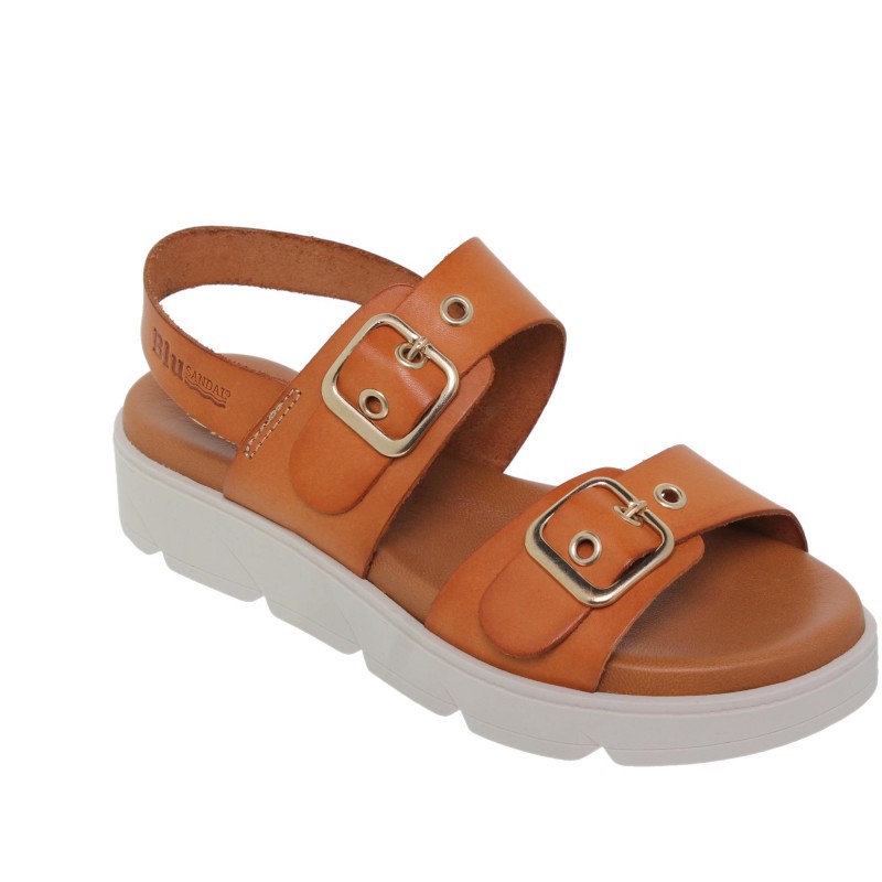 919058802BLU - Sandalia Plana mujer cuero