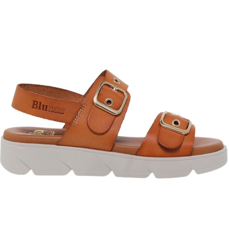 919058802BLU - Sandalia Plana mujer cuero