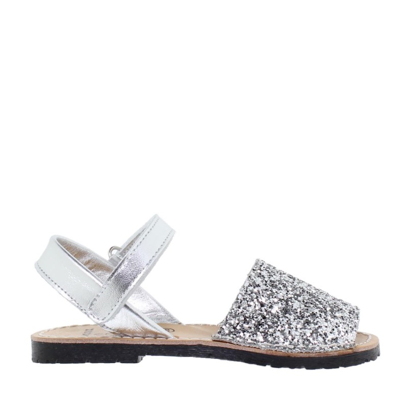 207GLI - Menorquina Plana Niño Glitter Plata