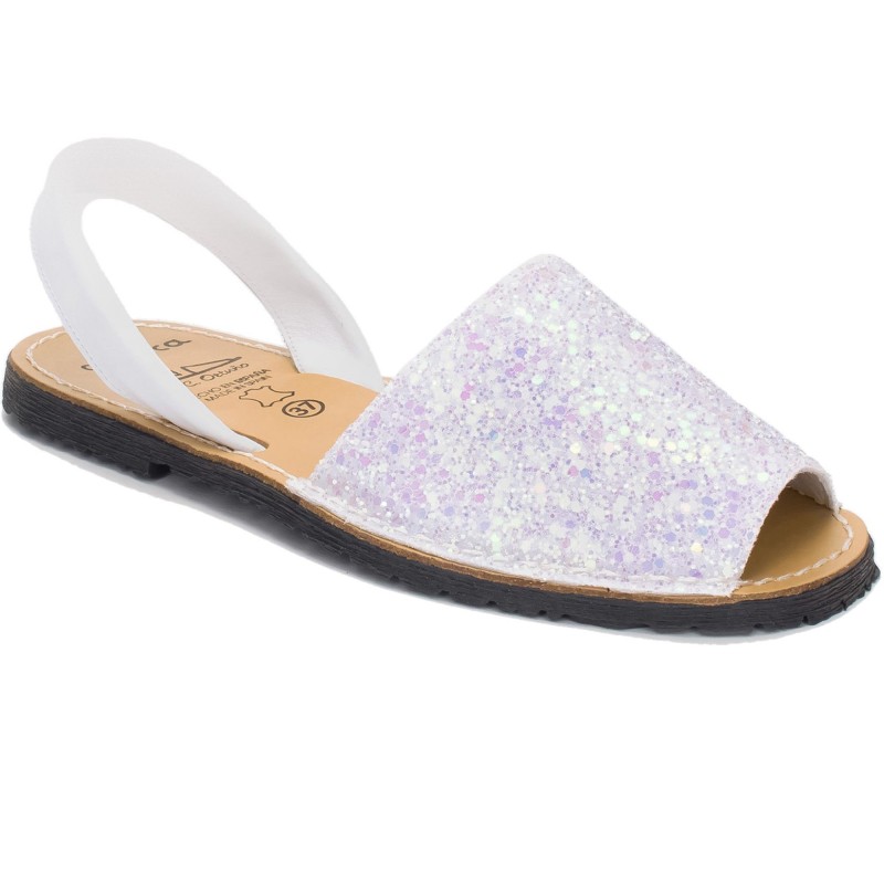 275s - Menorquina Plana Mujer Glitter Blanco