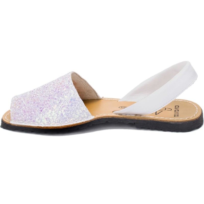 275s - Menorquina Plana Mujer Glitter Blanco