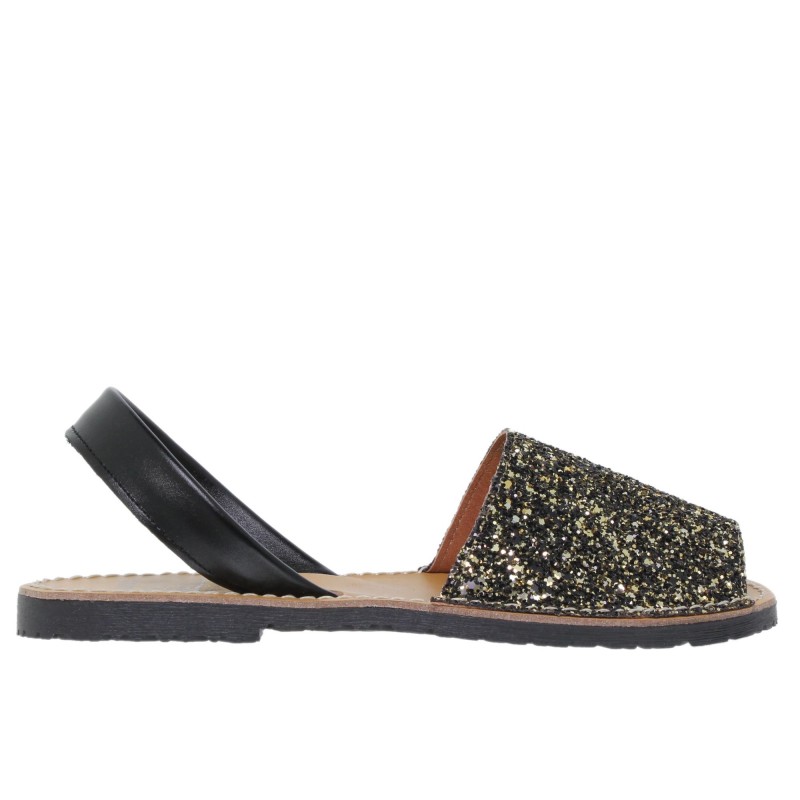 275s - Menorquina Plana Mujer Glitter Multinegro