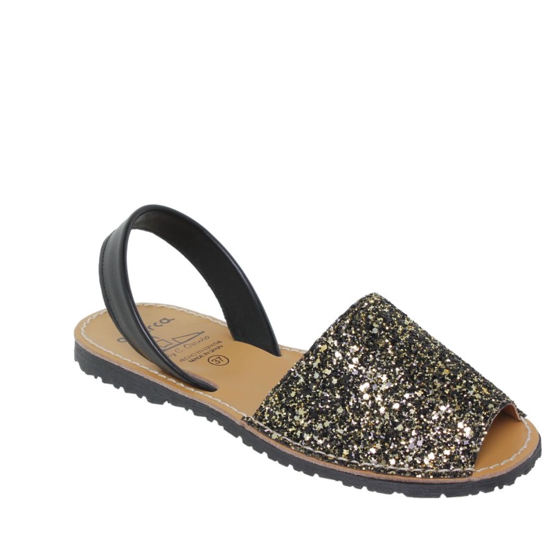 275s - Menorquina Plana Mujer Glitter Multinegro