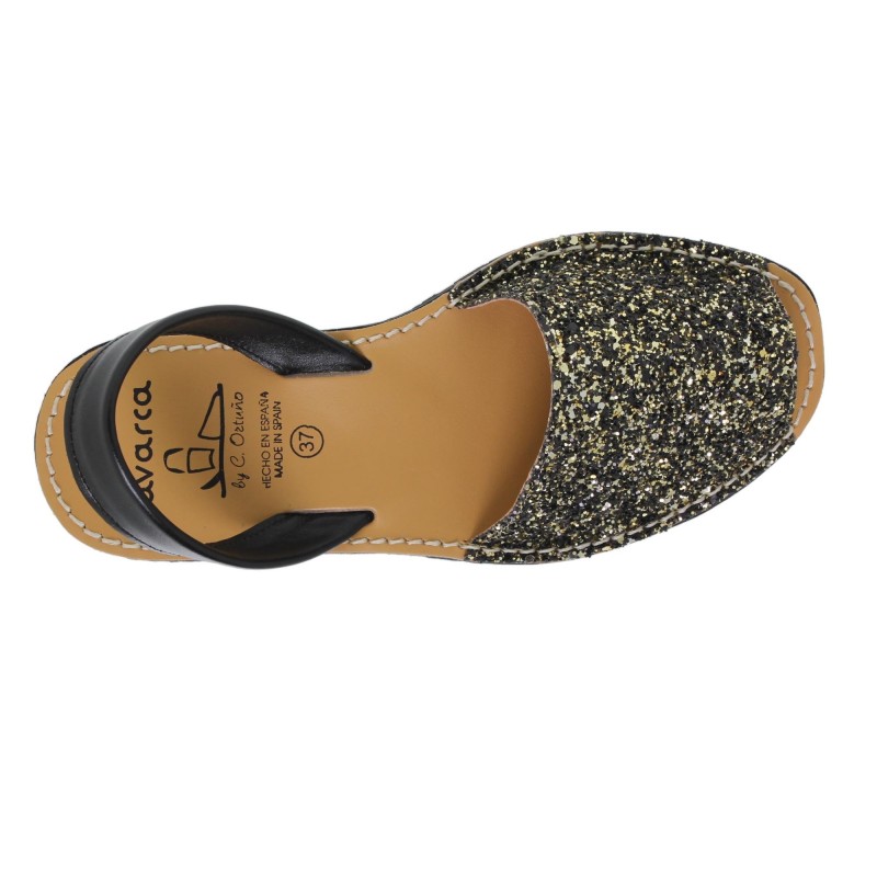 275s - Menorquina Plana Mujer Glitter Multinegro