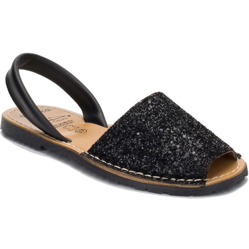 275s - Menorquina Plana Mujer Glitter Negro