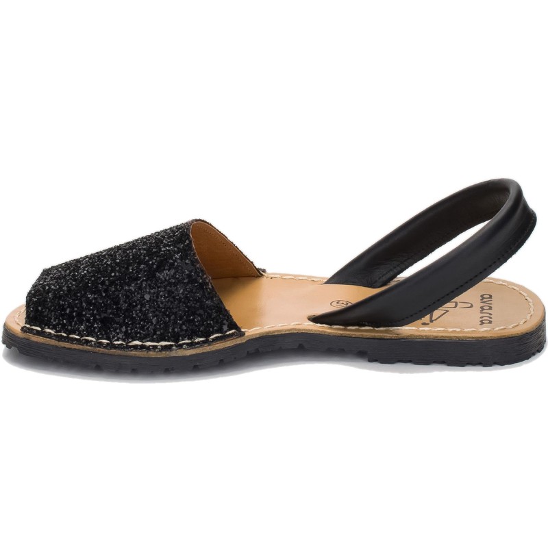 275s - Menorquina Plana Mujer Glitter Negro