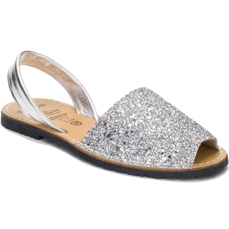275s - Menorquina Plana Mujer Glitter Plata