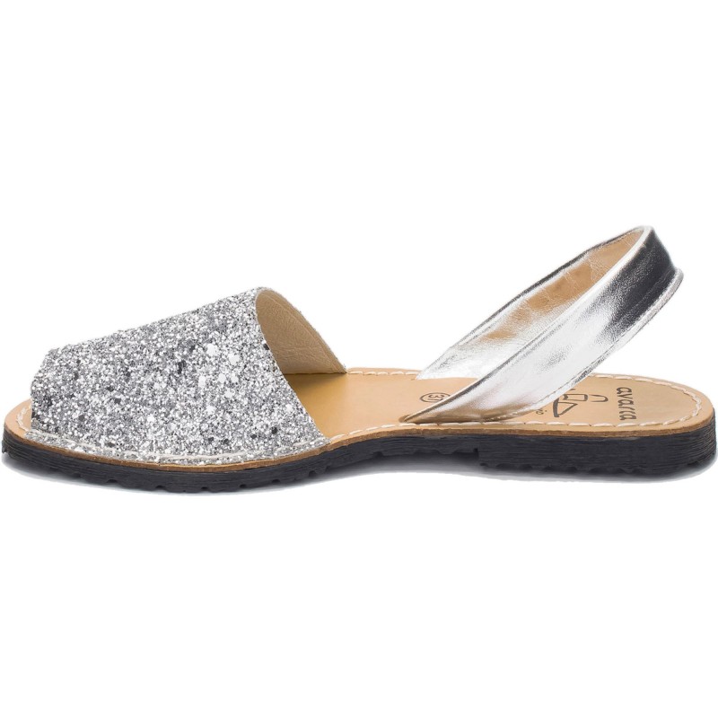275s - Menorquina Plana Mujer Glitter Plata