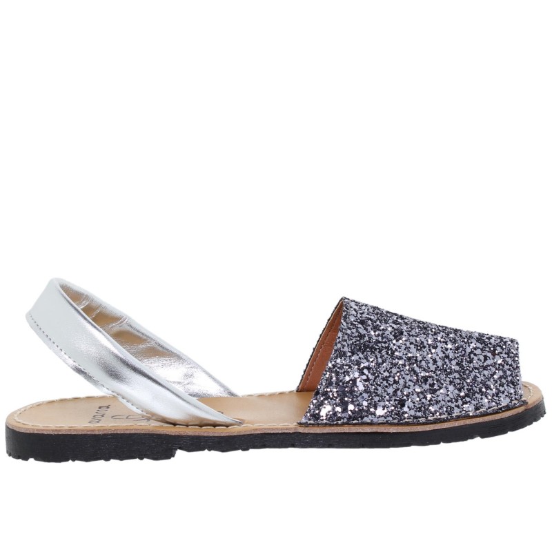 275s - Menorquina Plana Mujer Glitter Plomo