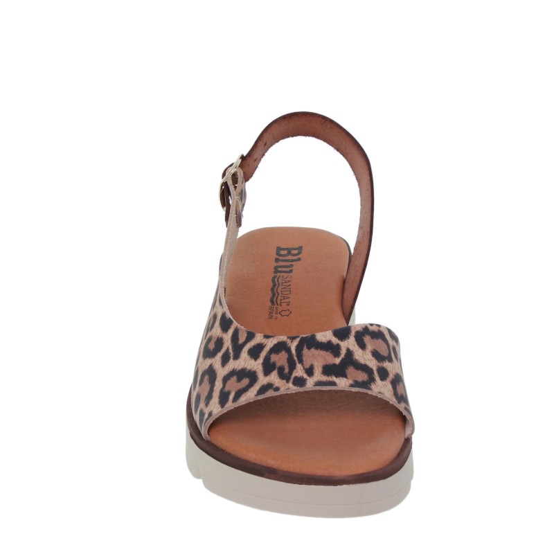 61407733BLU - Sandalia Plana Mujer Leopardo