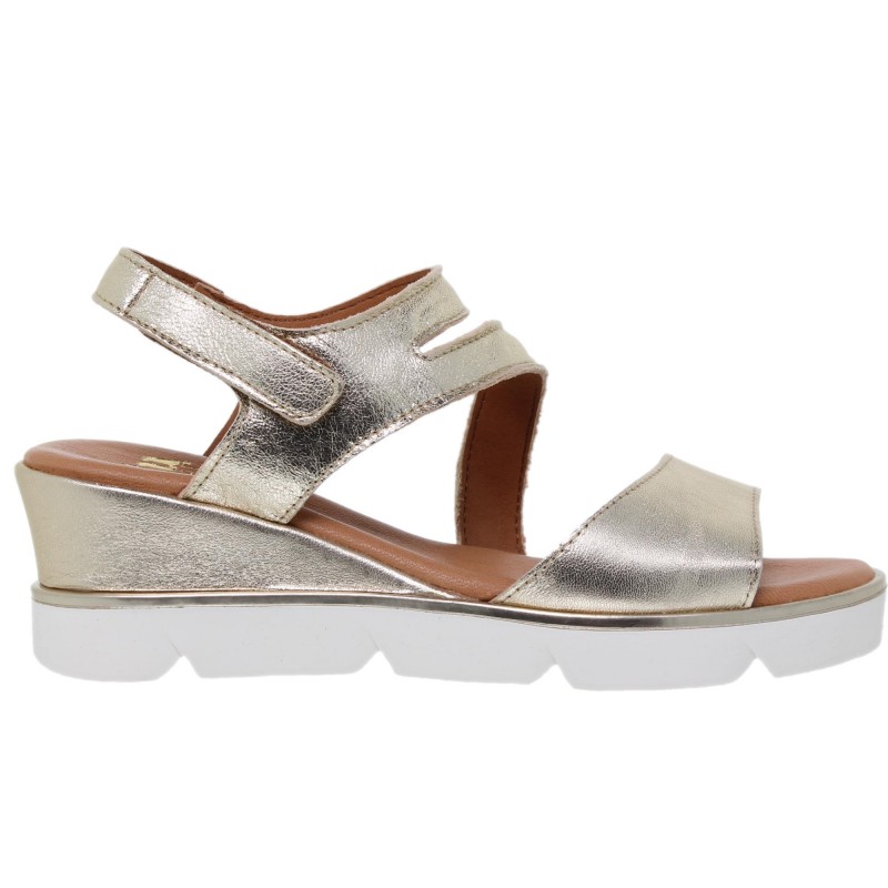749012614BLU - Sandalia Cuña Mujer Platino