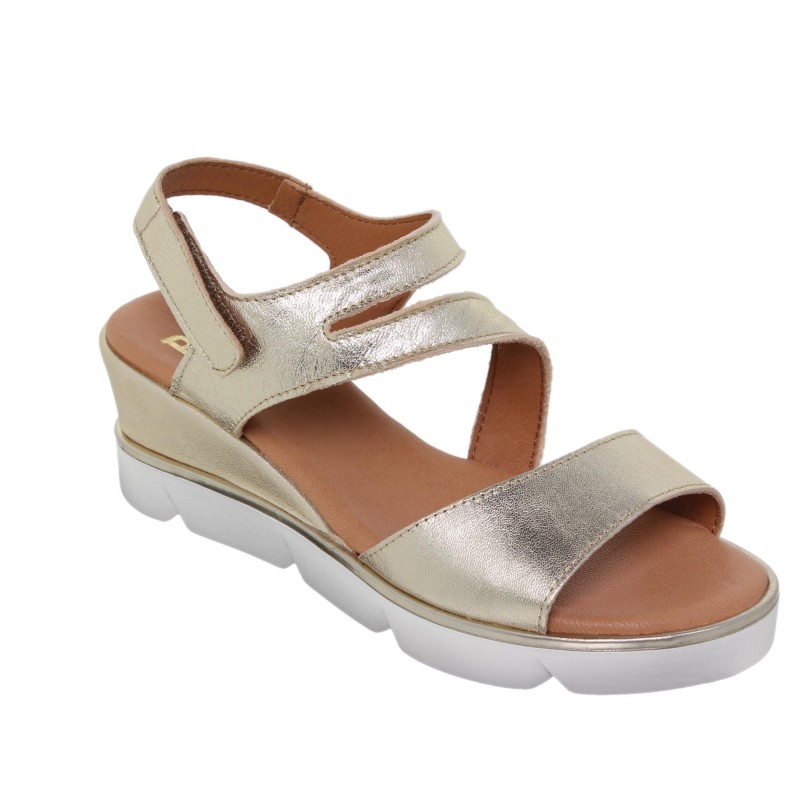 749012614BLU - Sandalia Cuña Mujer Platino