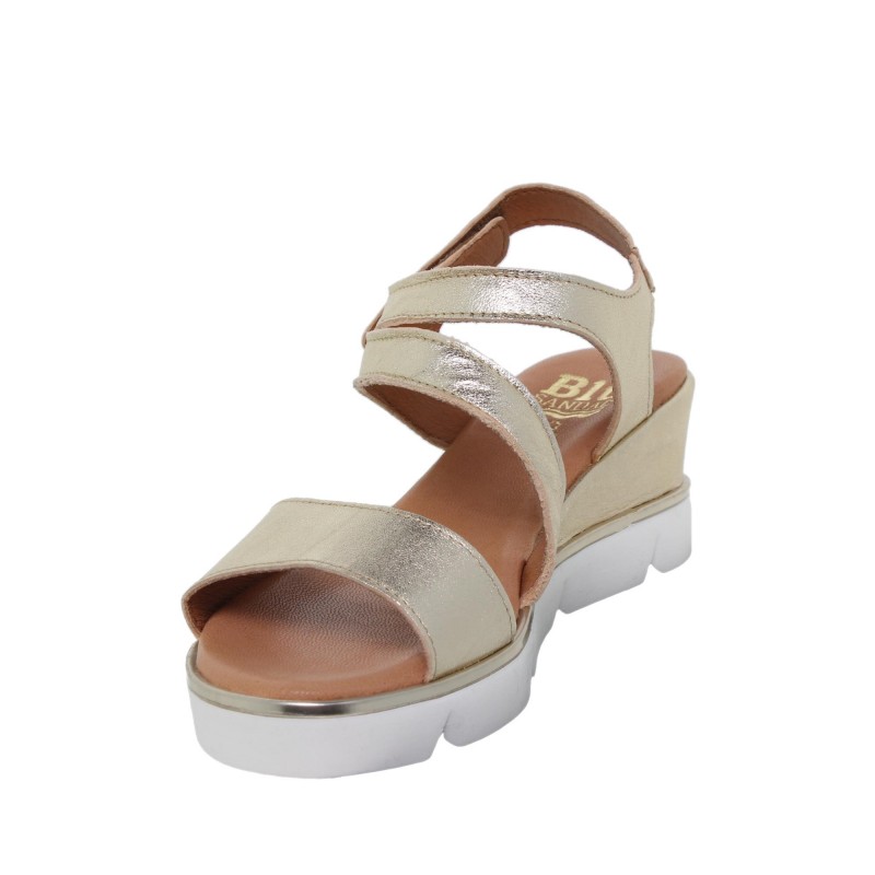 749012614BLU - Sandalia Cuña Mujer Platino