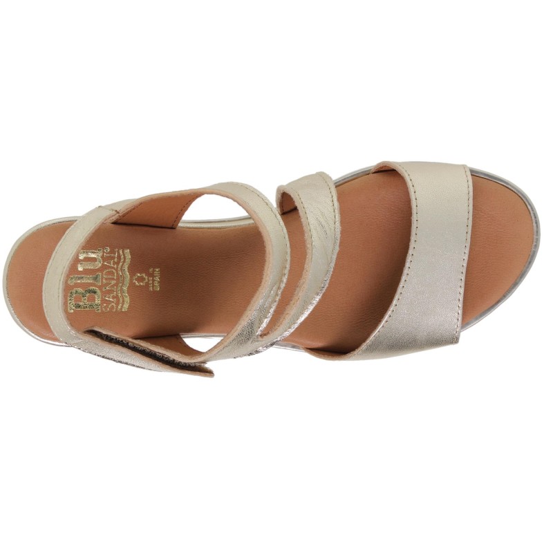 749012614BLU - Sandalia Cuña Mujer Platino