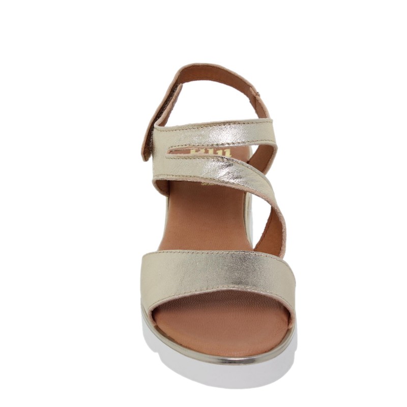 749012614BLU - Sandalia Cuña Mujer Platino