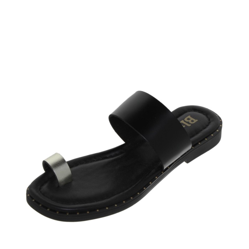 5590260228BLU - Sandalia Plana Mujer Piel Negro