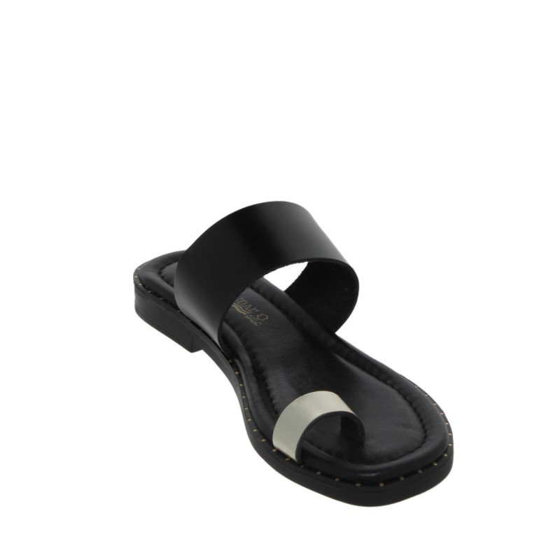 5590260228BLU - Sandalia Plana Mujer Piel Negro