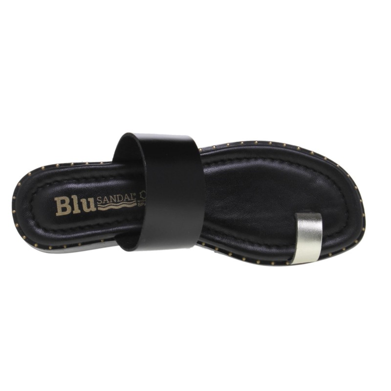 5590260228BLU - Sandalia Plana Mujer Piel Negro