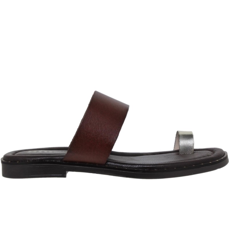 5590260228BLU - Sandalia Plana Mujer Piel Marron