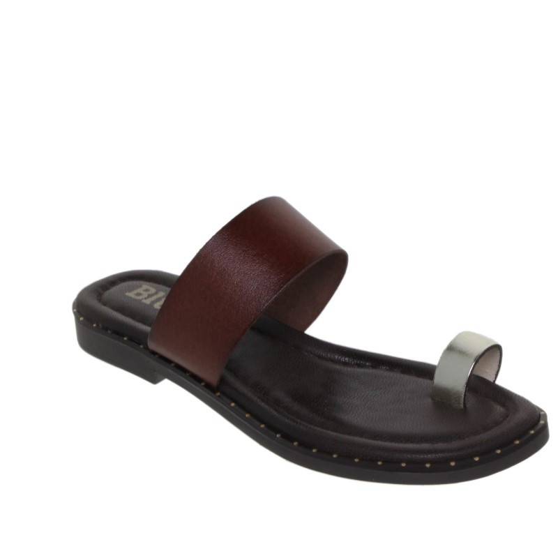 5590260228BLU - Sandalia Plana Mujer Piel Marron
